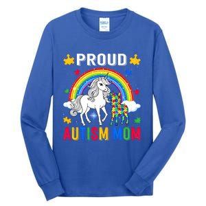 Proud Autism Mom Puzzle Pieces Unicorn Autism Awareness Gift Tall Long Sleeve T-Shirt