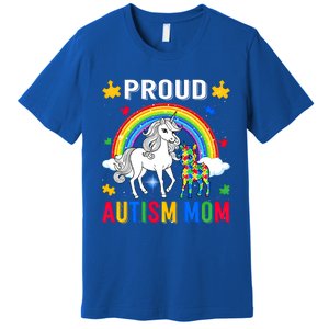 Proud Autism Mom Puzzle Pieces Unicorn Autism Awareness Gift Premium T-Shirt