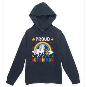 Proud Autism Mom Puzzle Pieces Unicorn Autism Awareness Gift Urban Pullover Hoodie