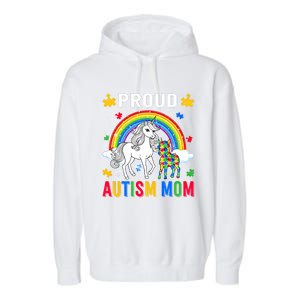 Proud Autism Mom Puzzle Pieces Unicorn Autism Awareness Gift Garment-Dyed Fleece Hoodie