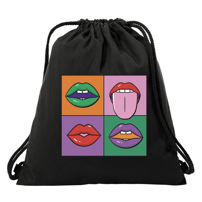 Pop Art Mouths Drawstring Bag