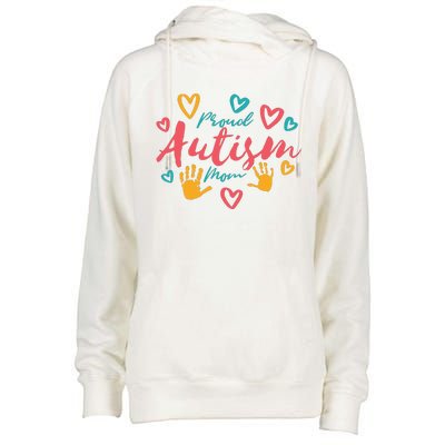 Proud Autism Mom Handprints Womens Funnel Neck Pullover Hood