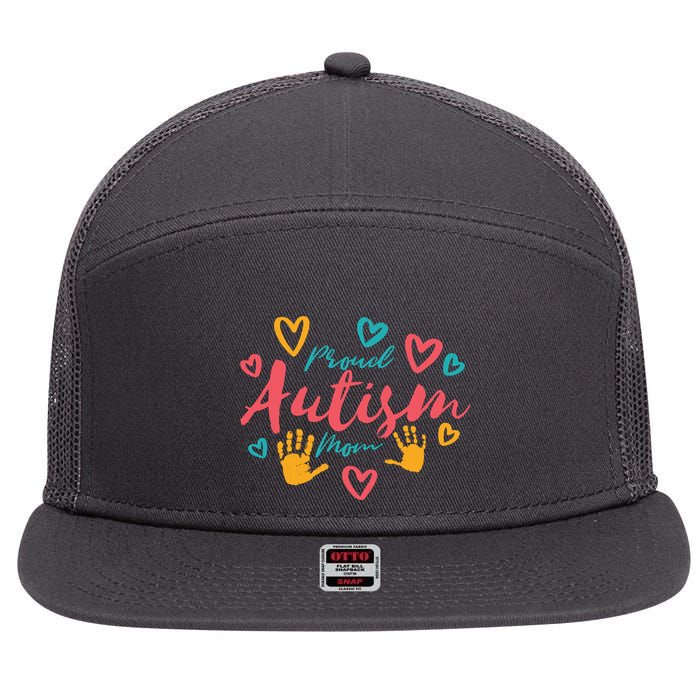 Proud Autism Mom Handprints 7 Panel Mesh Trucker Snapback Hat