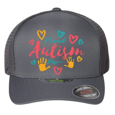 Proud Autism Mom Handprints Flexfit Unipanel Trucker Cap