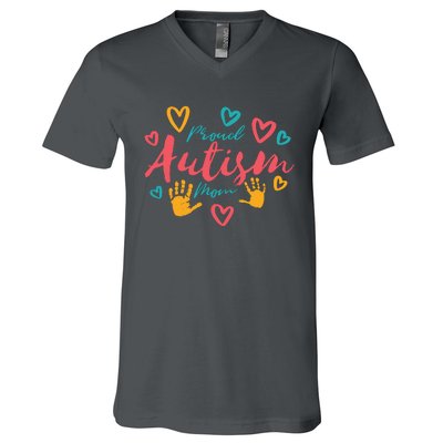 Proud Autism Mom Handprints V-Neck T-Shirt