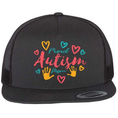 Proud Autism Mom Handprints Flat Bill Trucker Hat