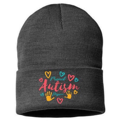 Proud Autism Mom Handprints Sustainable Knit Beanie