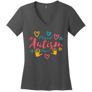 Proud Autism Mom Handprints Women's V-Neck T-Shirt