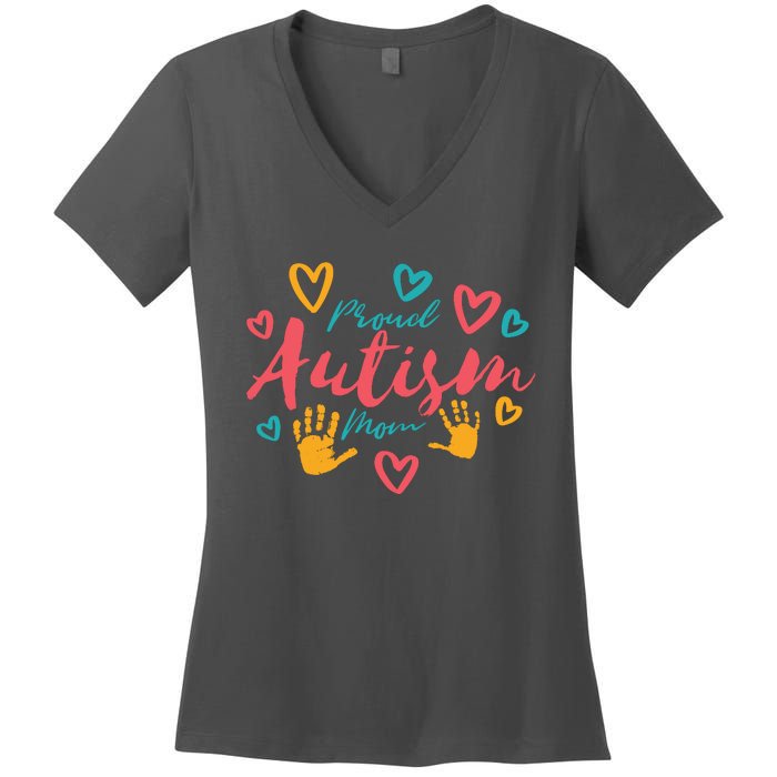 Proud Autism Mom Handprints Women's V-Neck T-Shirt