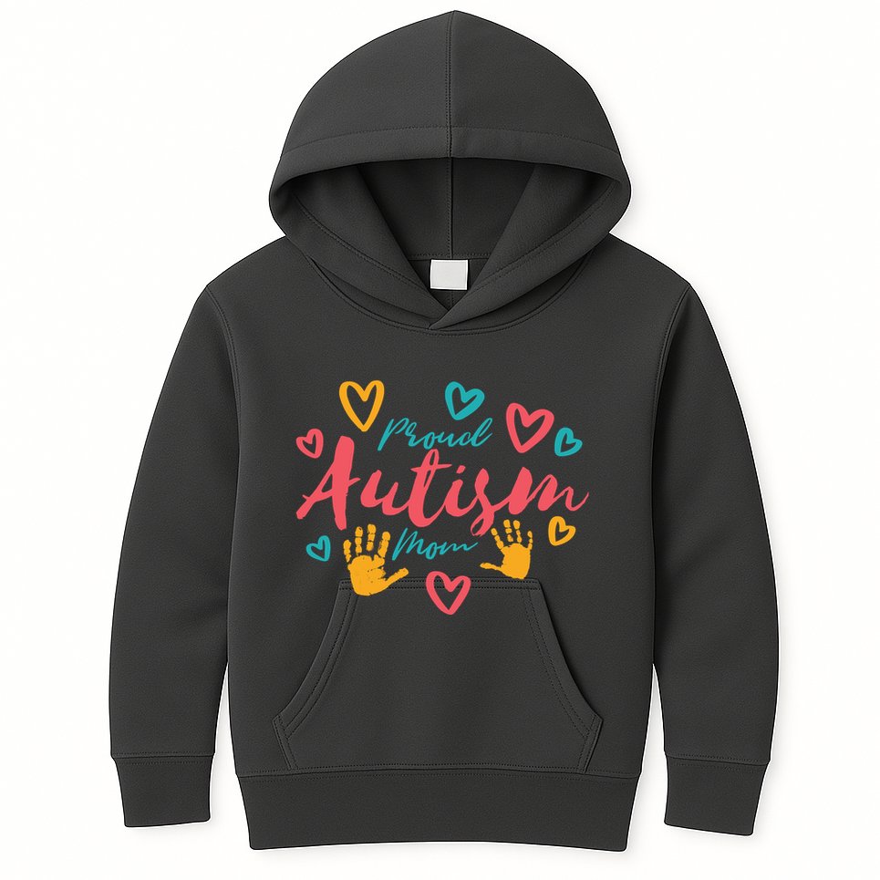 Proud Autism Mom Handprints Kids Hoodie