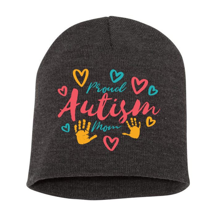 Proud Autism Mom Handprints Short Acrylic Beanie