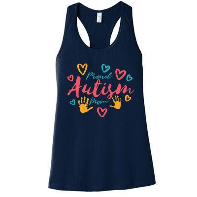 Proud Autism Mom Handprints Women's Racerback Tank