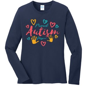 Proud Autism Mom Handprints Ladies Long Sleeve Shirt