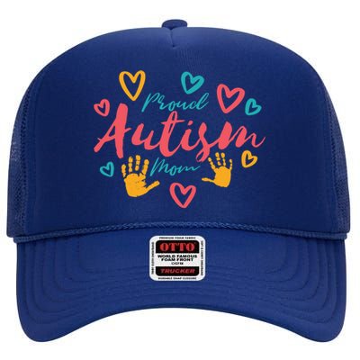 Proud Autism Mom Handprints High Crown Mesh Back Trucker Hat