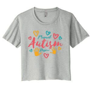 Proud Autism Mom Handprints Women's Crop Top Tee