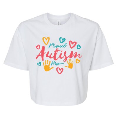 Proud Autism Mom Handprints Bella+Canvas Jersey Crop Tee