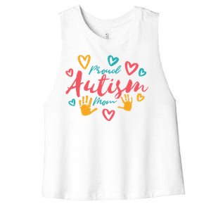 Proud Autism Mom Handprints Women's Racerback Cropped Tank