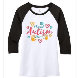 Proud Autism Mom Handprints Women's Tri-Blend 3/4-Sleeve Raglan Shirt