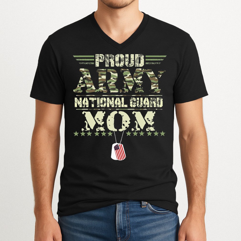 Proud Army National Guard Mom USA Military Veteran Mothers V-Neck T-Shirt