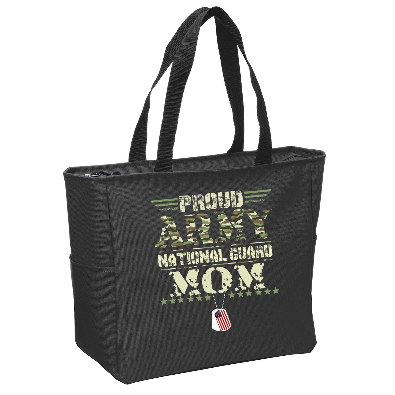 Proud Army National Guard Mom USA Military Veteran Mothers Zip Tote Bag