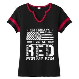 Proud Army National Guard Mom On Fridays I We Wear Red Ladies Halftime Notch Neck Tee