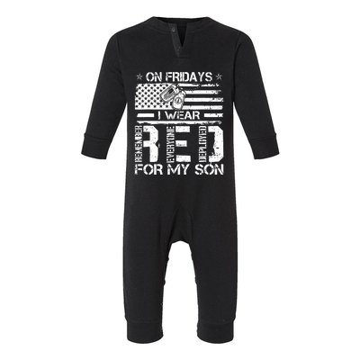 Proud Army National Guard Mom On Fridays I We Wear Red Infant Fleece One Piece