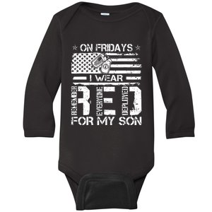 Proud Army National Guard Mom On Fridays I We Wear Red Baby Long Sleeve Bodysuit