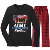 Proud Army National Guard Brother Us Flag Shirts Patriotic Women's Long Sleeve Flannel Pajama Set 