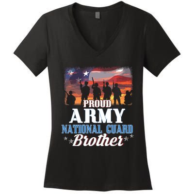 Proud Army National Guard Brother Us Flag Shirts Patriotic Women's V-Neck T-Shirt