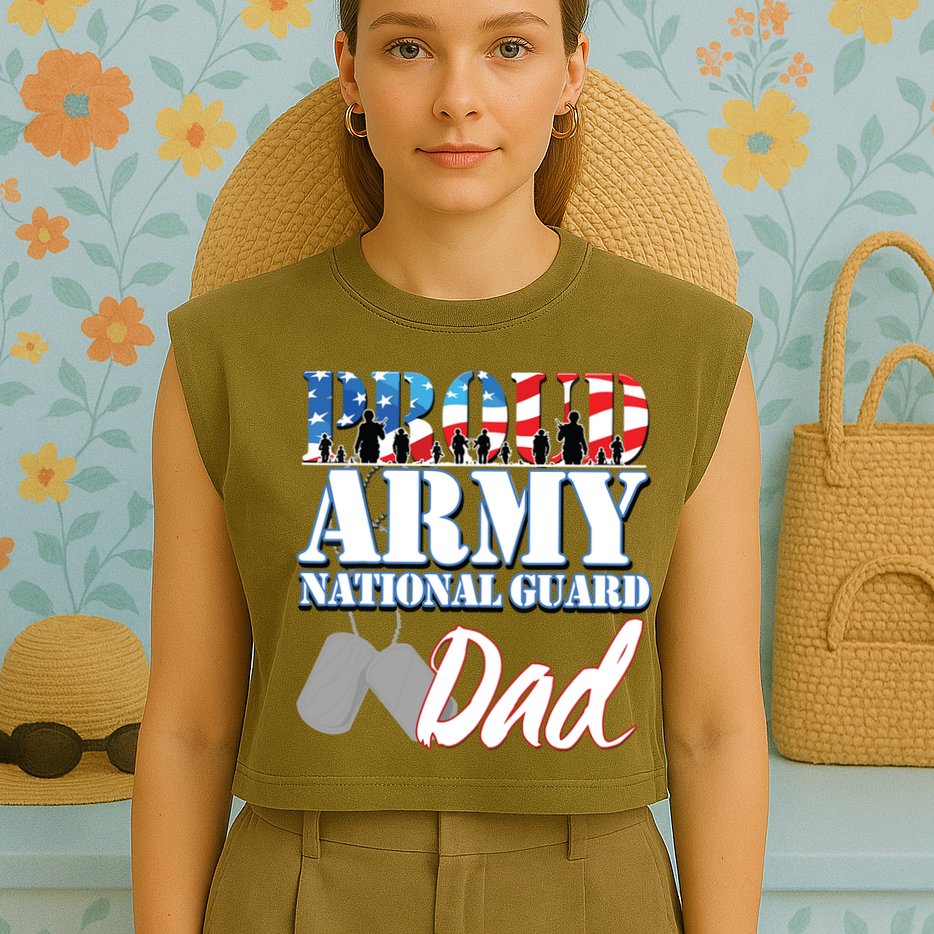 Proud Army National Guard Dad Fathers Day Garment-Dyed Women's Muscle Tee