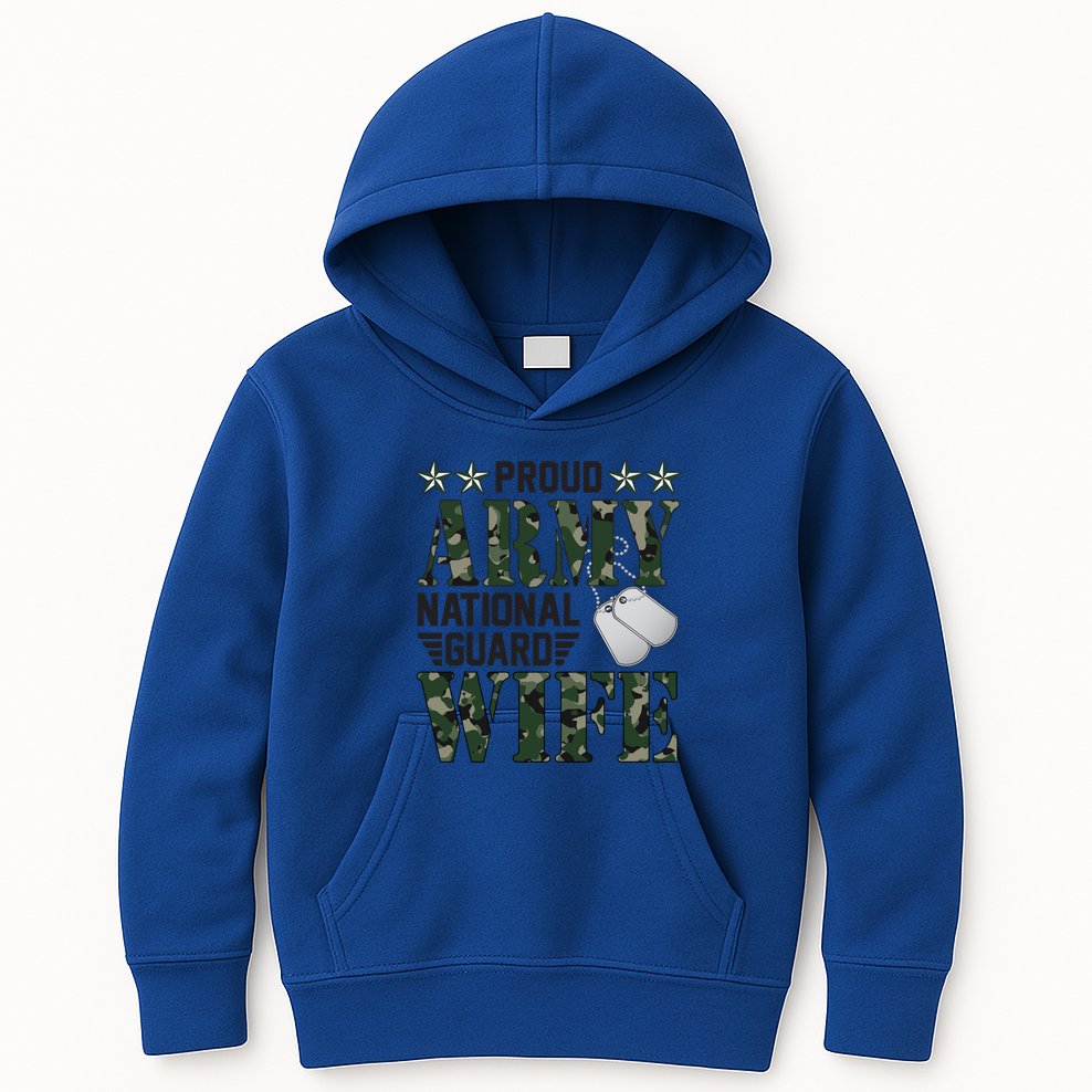 Proud Army National Guard Wife Military Family Veteran Cool Gift Kids Hoodie