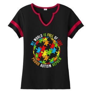 Proud Autism Nephew Puzzle World Awareness Ladies Halftime Notch Neck Tee