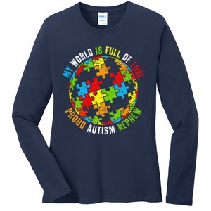 Proud Autism Nephew Puzzle World Awareness Ladies Long Sleeve Shirt