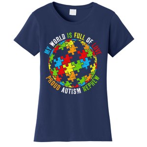 Proud Autism Nephew Puzzle World Awareness Women's T-Shirt