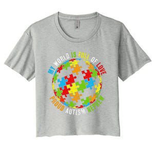 Proud Autism Nephew Puzzle World Awareness Women's Crop Top Tee