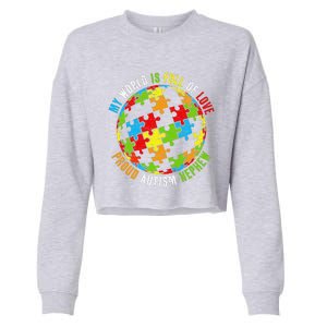 Proud Autism Nephew Puzzle World Awareness Cropped Pullover Crew