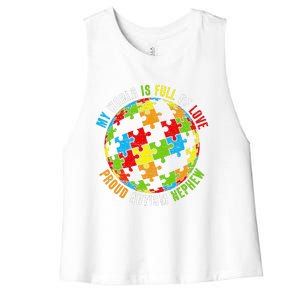 Proud Autism Nephew Puzzle World Awareness Women's Racerback Cropped Tank