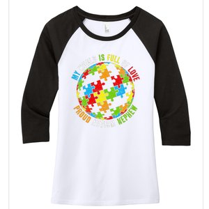 Proud Autism Nephew Puzzle World Awareness Women's Tri-Blend 3/4-Sleeve Raglan Shirt