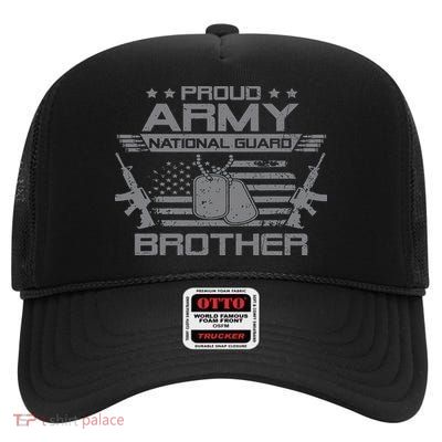 Proud Army National Guard Brother Flag Usa Military Veteran High Crown Mesh Back Trucker Hat