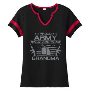 Proud Army National Guard Grandma With American Flag Ladies Halftime Notch Neck Tee