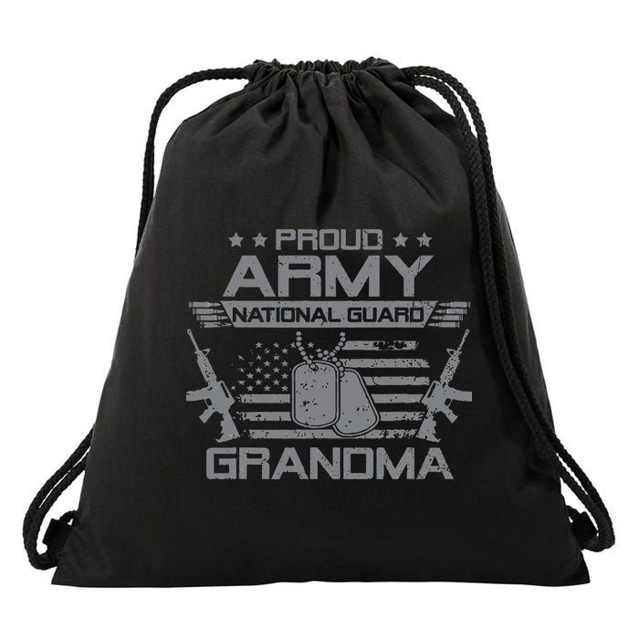 Proud Army National Guard Grandma With American Flag Drawstring Bag