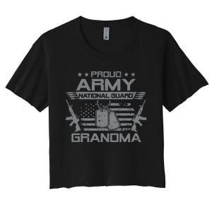 Proud Army National Guard Grandma With American Flag Women's Crop Top Tee