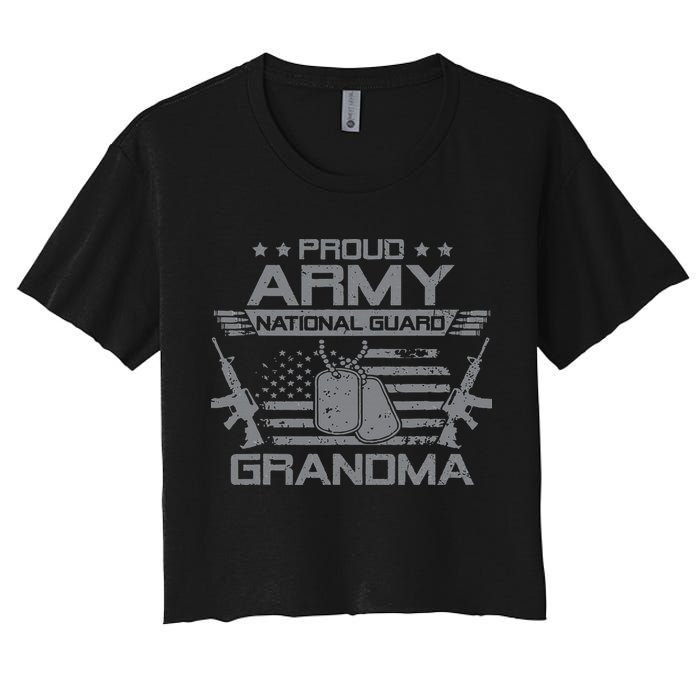 Proud Army National Guard Grandma With American Flag Women's Crop Top Tee