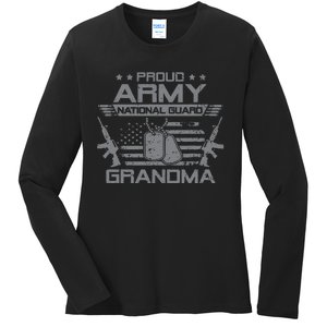 Proud Army National Guard Grandma With American Flag Ladies Long Sleeve Shirt