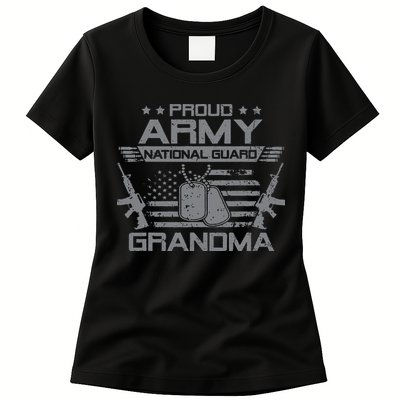 Proud Army National Guard Grandma With American Flag Womens T-Shirt