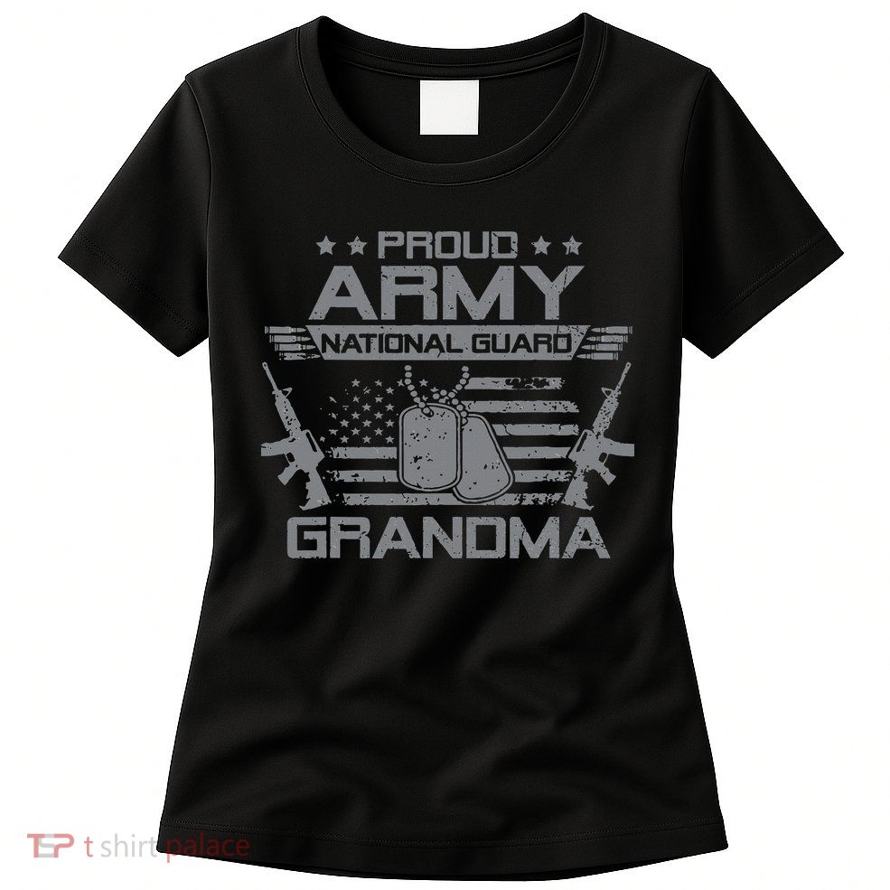 Proud Army National Guard Grandma With American Flag Womens T-Shirt