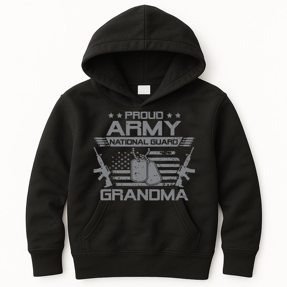 Proud Army National Guard Grandma With American Flag Kids Hoodie