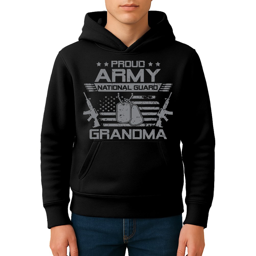 Proud Army National Guard Grandma With American Flag Kids Hoodie