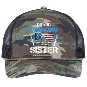 Proud Army National Guard Sister Veteran Us Flag Patriotic Cool Gift Retro Rope Trucker Hat Cap