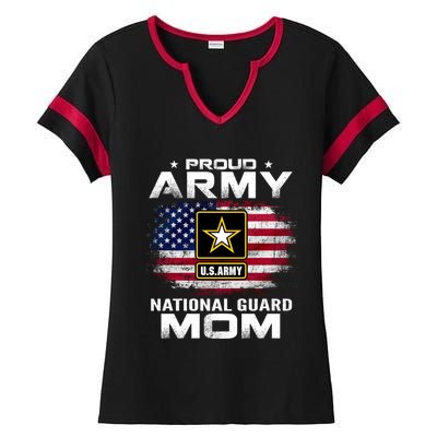 Proud Army National Guard Mom With American Flag Gift Cool Gift Ladies Halftime Notch Neck Tee